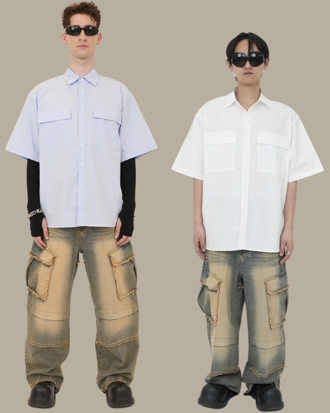 Oversized Pocket Shirts-BLUE