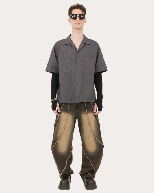 Linnnen Opencollar Shirts-CHARCOAL