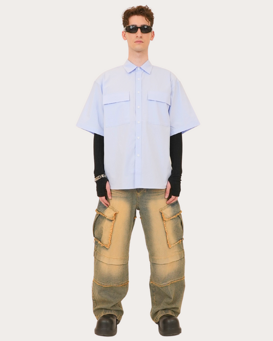 Oversized Pocket Shirts-BLUE