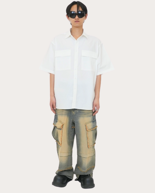 Oversized Pocket Shirts-WHITE