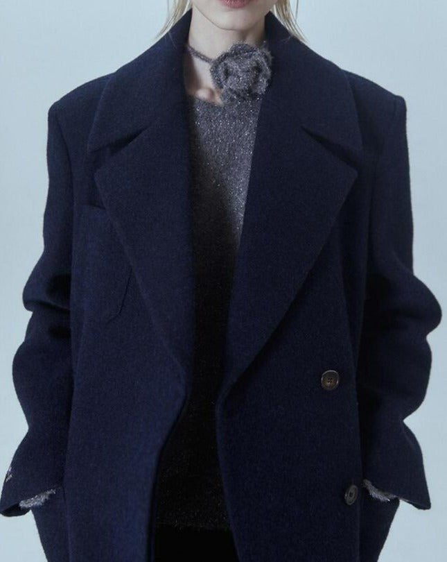 【MORE THAN YESTERDAY】Abraham Wool Big Lapel Line Coat