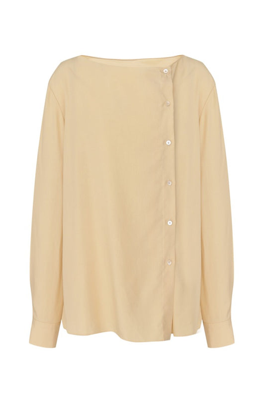 【MORE THAN YESTERDAY】Off Center Button Tencel Blouse