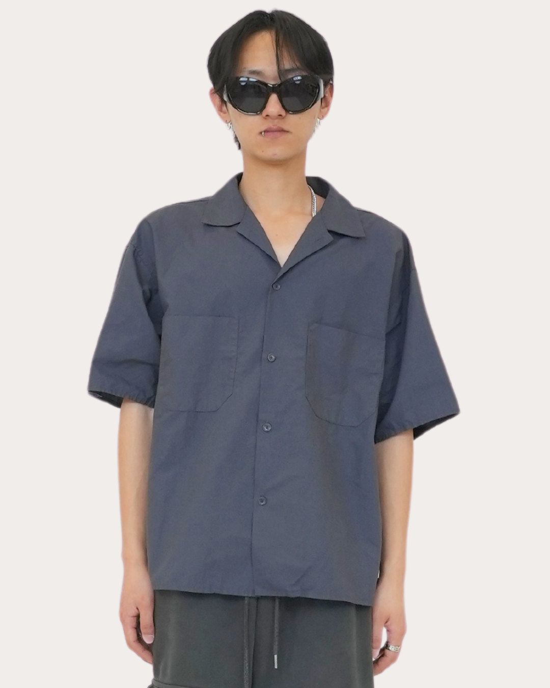 Linnnen Opencollar Shirts-BLUEGRAY