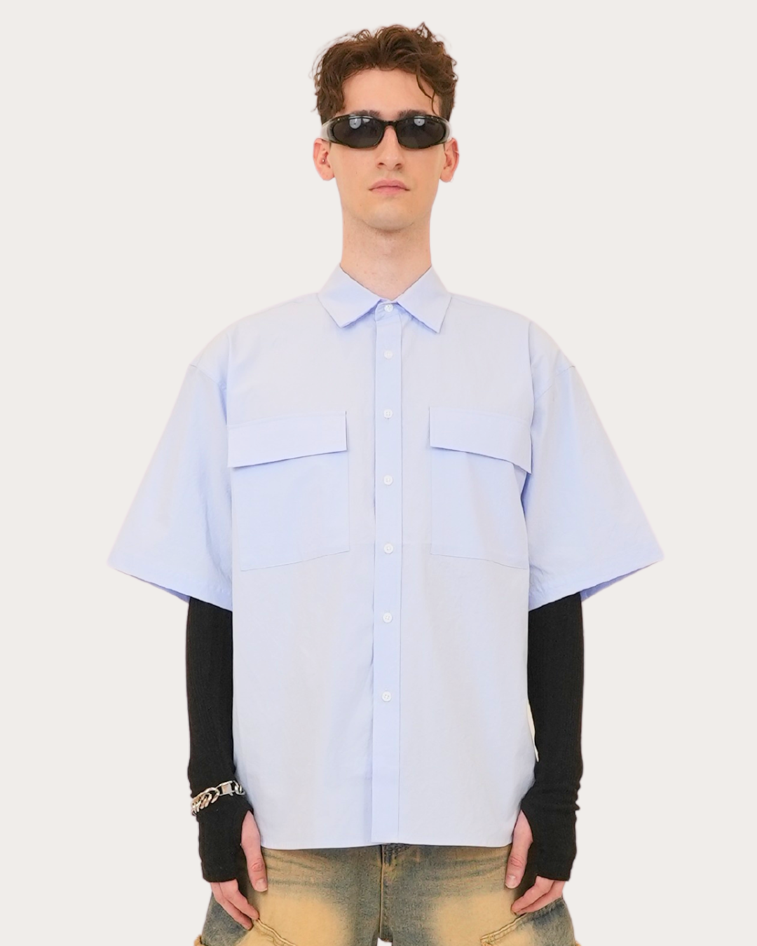 Oversized Pocket Shirts-BLUE