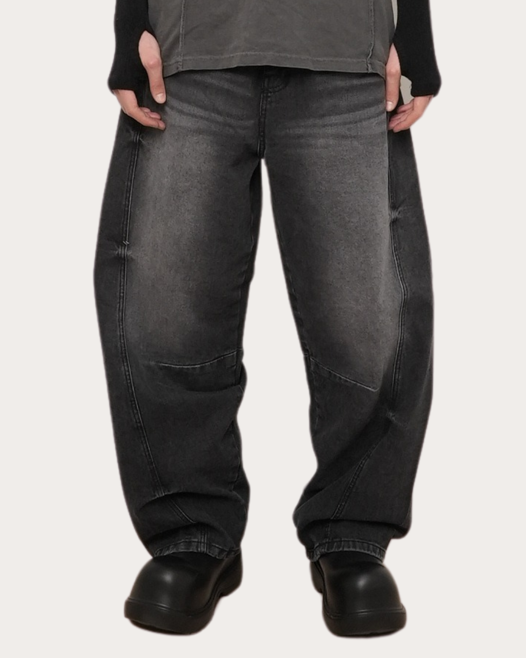 Curve Denim Pants-BLACK