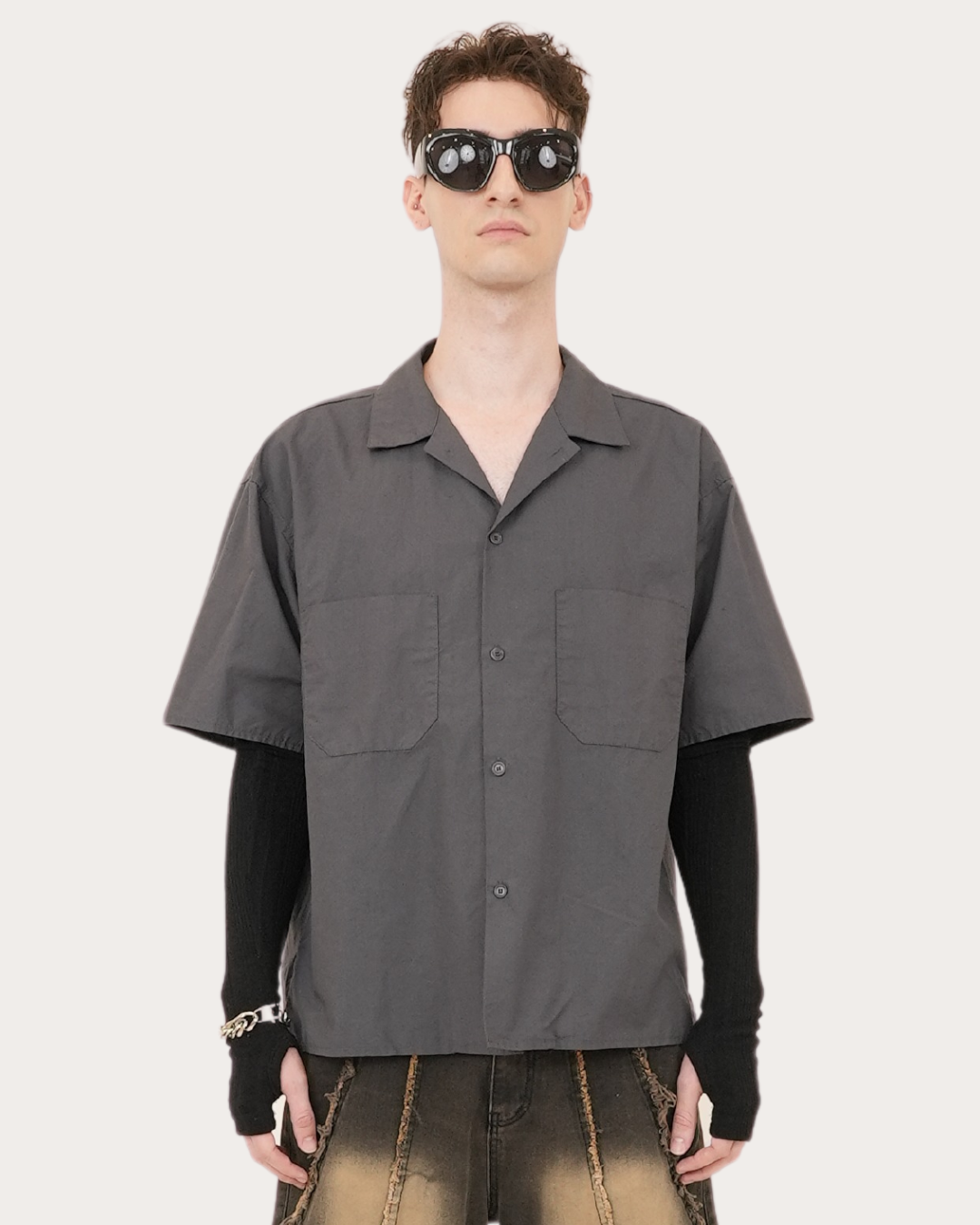 Linnnen Opencollar Shirts-CHARCOAL