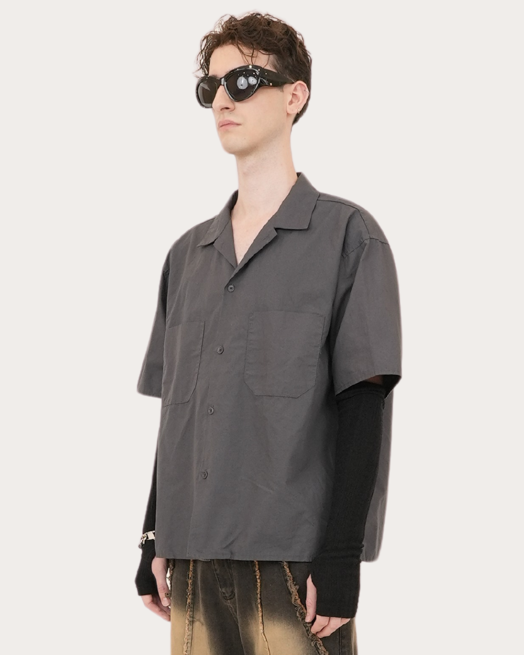 Linnnen Opencollar Shirts-BLUEGRAY