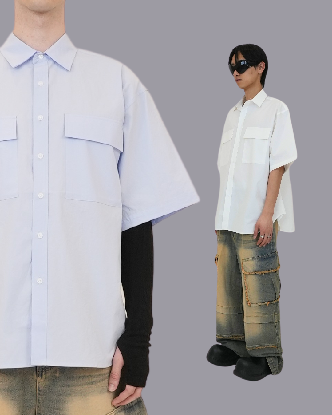 Oversized Pocket Shirts-BLUE