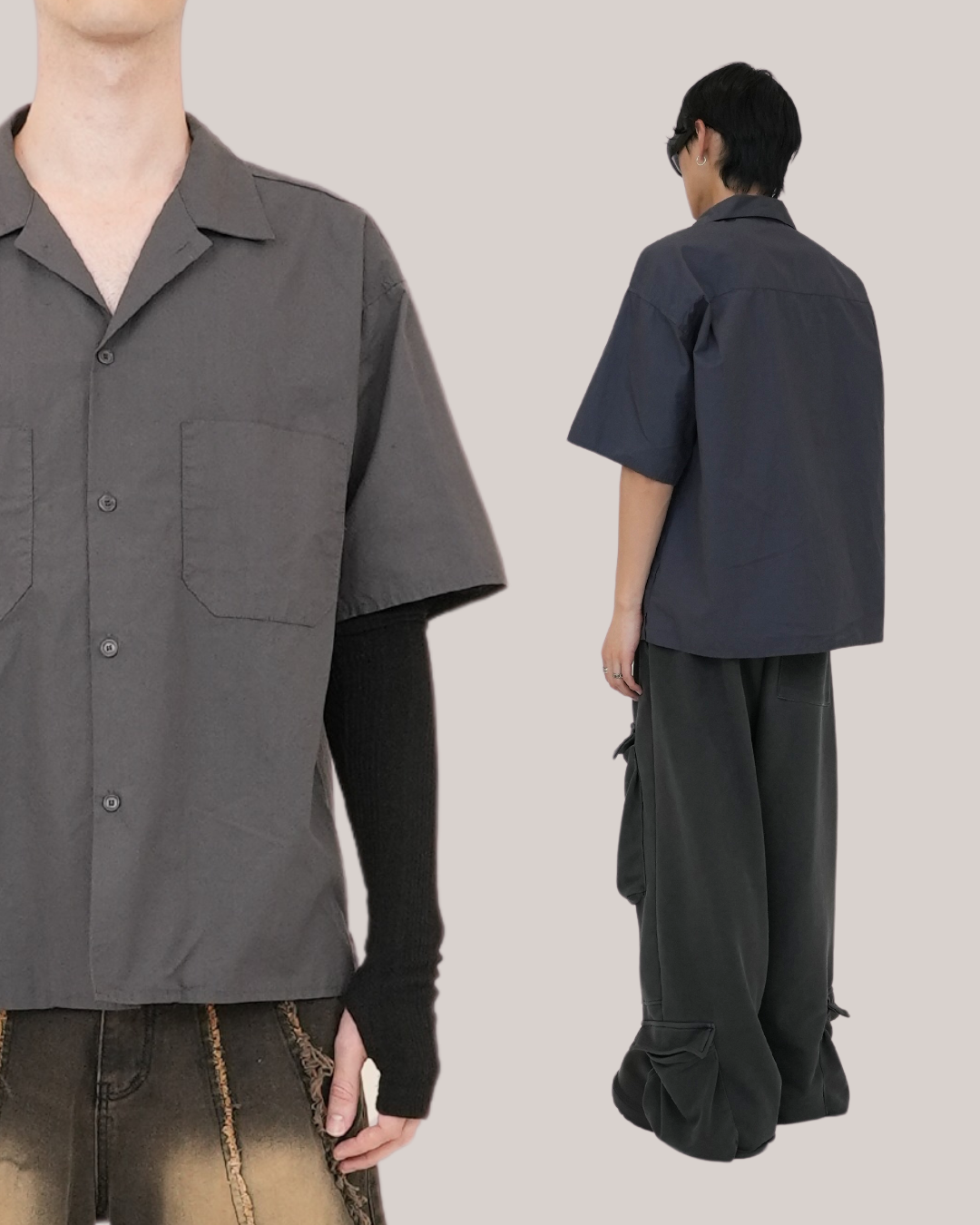 Linnnen Opencollar Shirts-BLUEGRAY