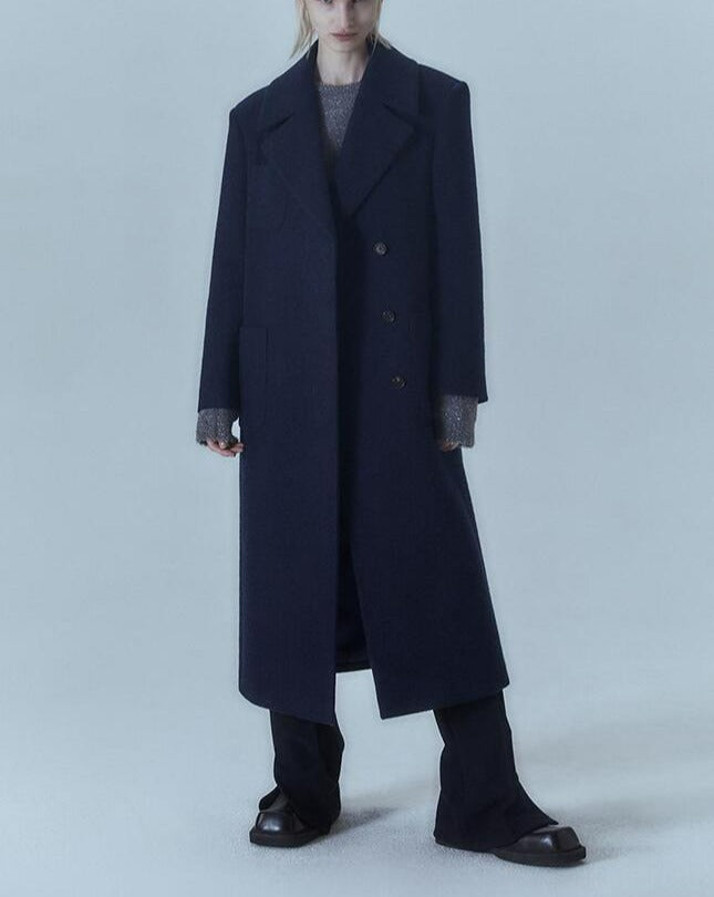 【MORE THAN YESTERDAY】Abraham Wool Big Lapel Line Coat