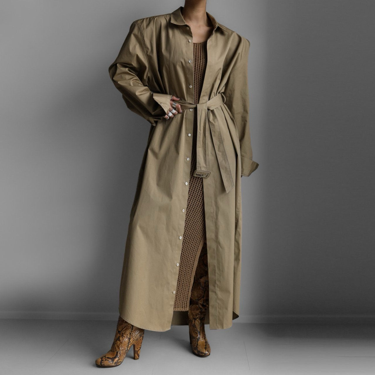 【PAPERMOON ペーパームーン】SS / Trench Belted Detail Button Down Maxi Shirt Dress