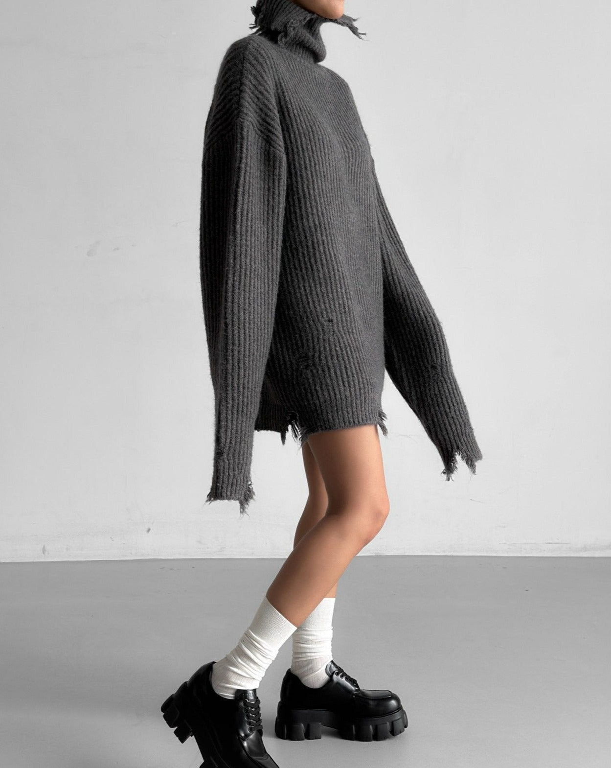 【即納】【PAPERMOON ペーパームーン】AW / Alpaca Blend Wool Chunky Oversized Distressed Turltleneck Knit