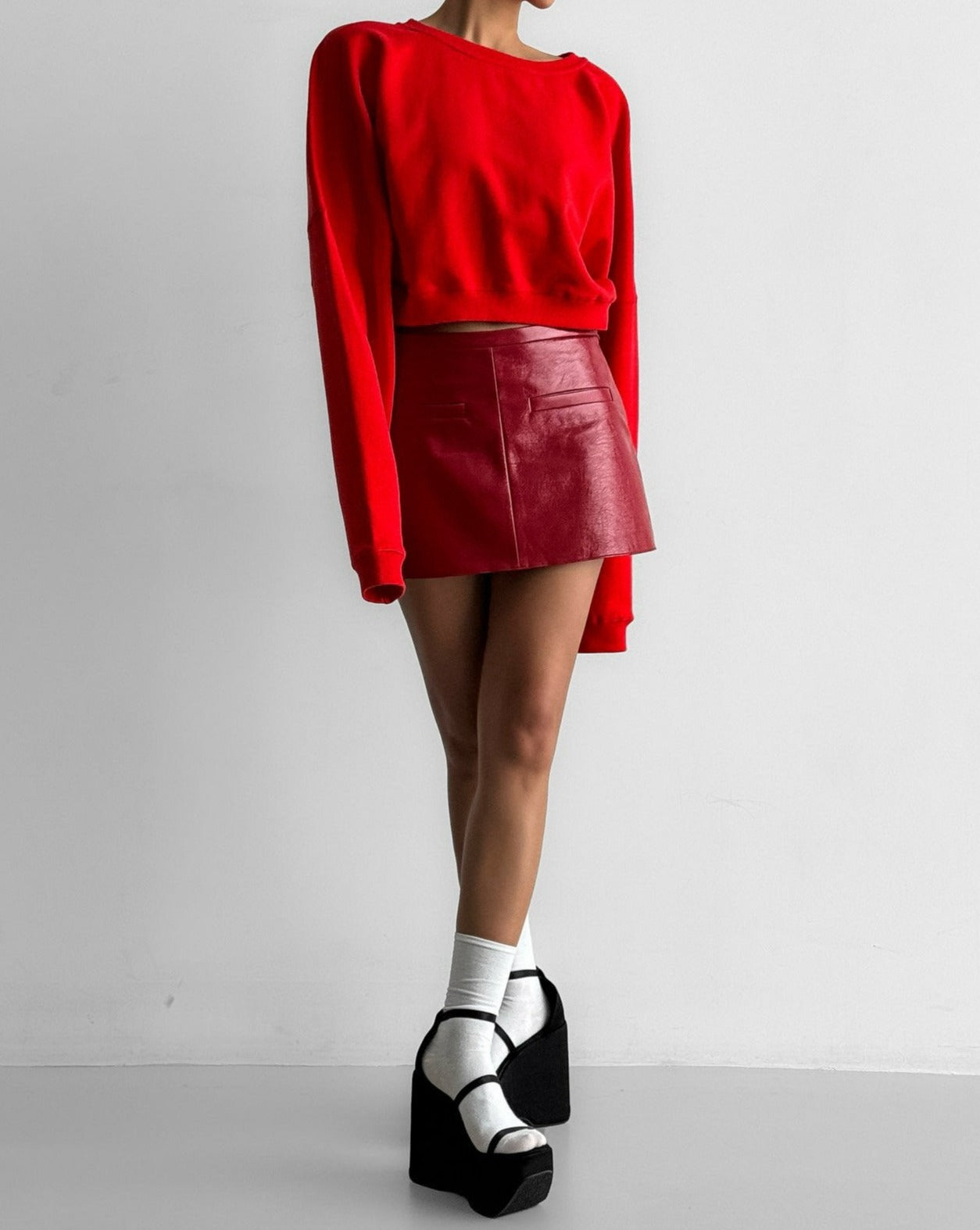 [PAPERMOON] SS / Crinkle Patent Vegan Leather Mini Skirt