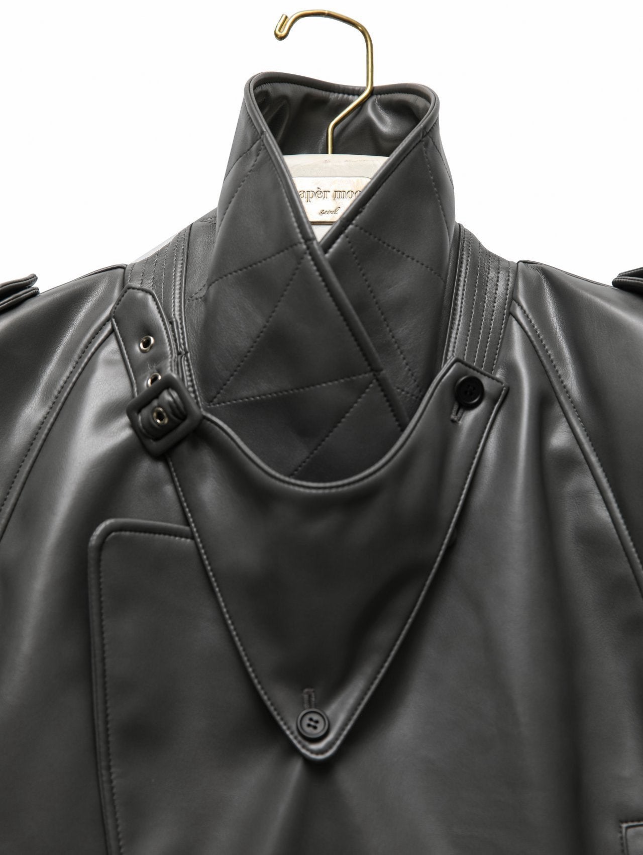 【PAPERMOON ペーパームーン】AW / Belted Buckle Detail Chunky Cropped Leather Trench Jacket