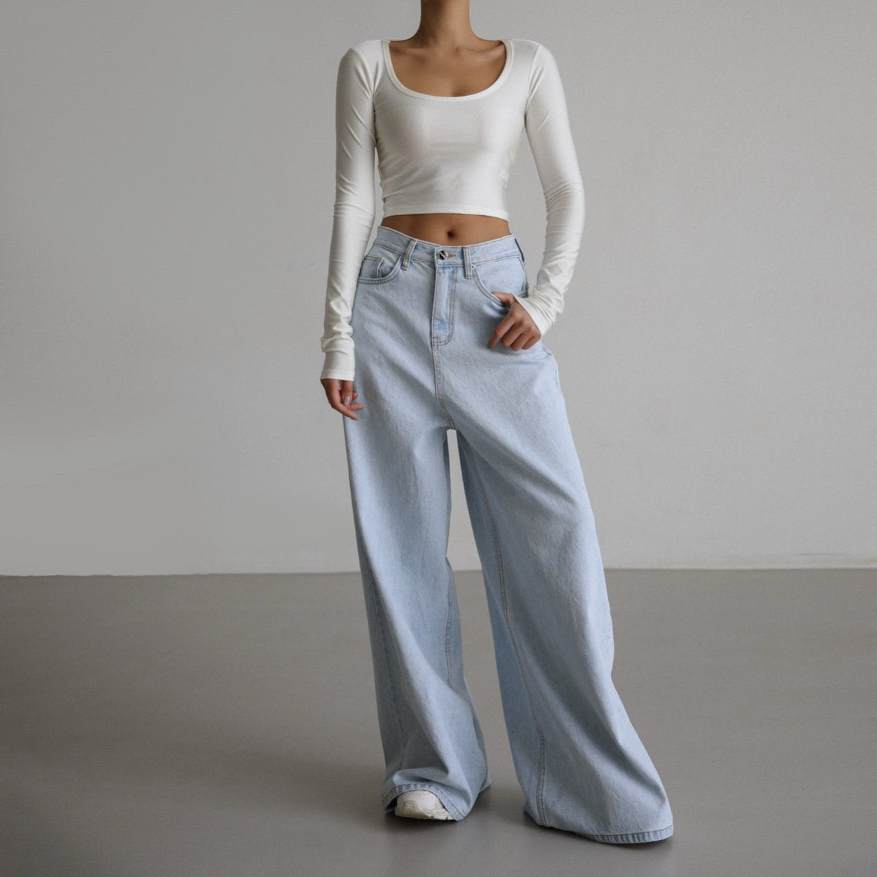 【PAPERMOON ペーパームーン】SS /  Iced Blue Wide Leg Flared Denim Jeans