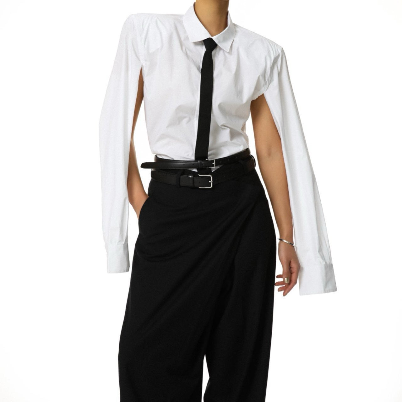 【PAPERMOON 페이퍼 문】SS / Aymmetry Pin Tuck Wide Maxi Trousers