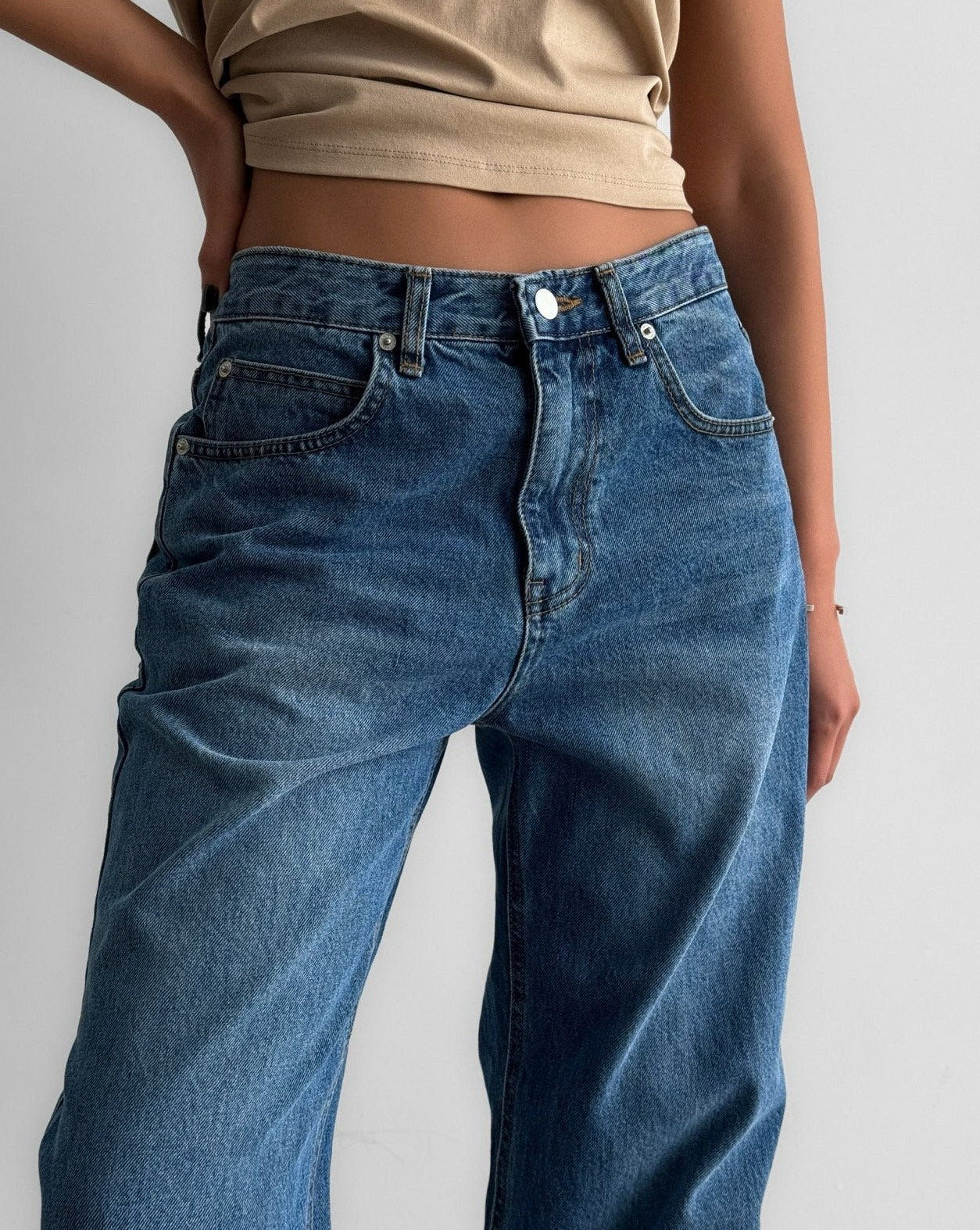 【PAPERMOON ペーパームーン】SS / Classic Raw - Cut Wide Fit Mid Blue Jeans