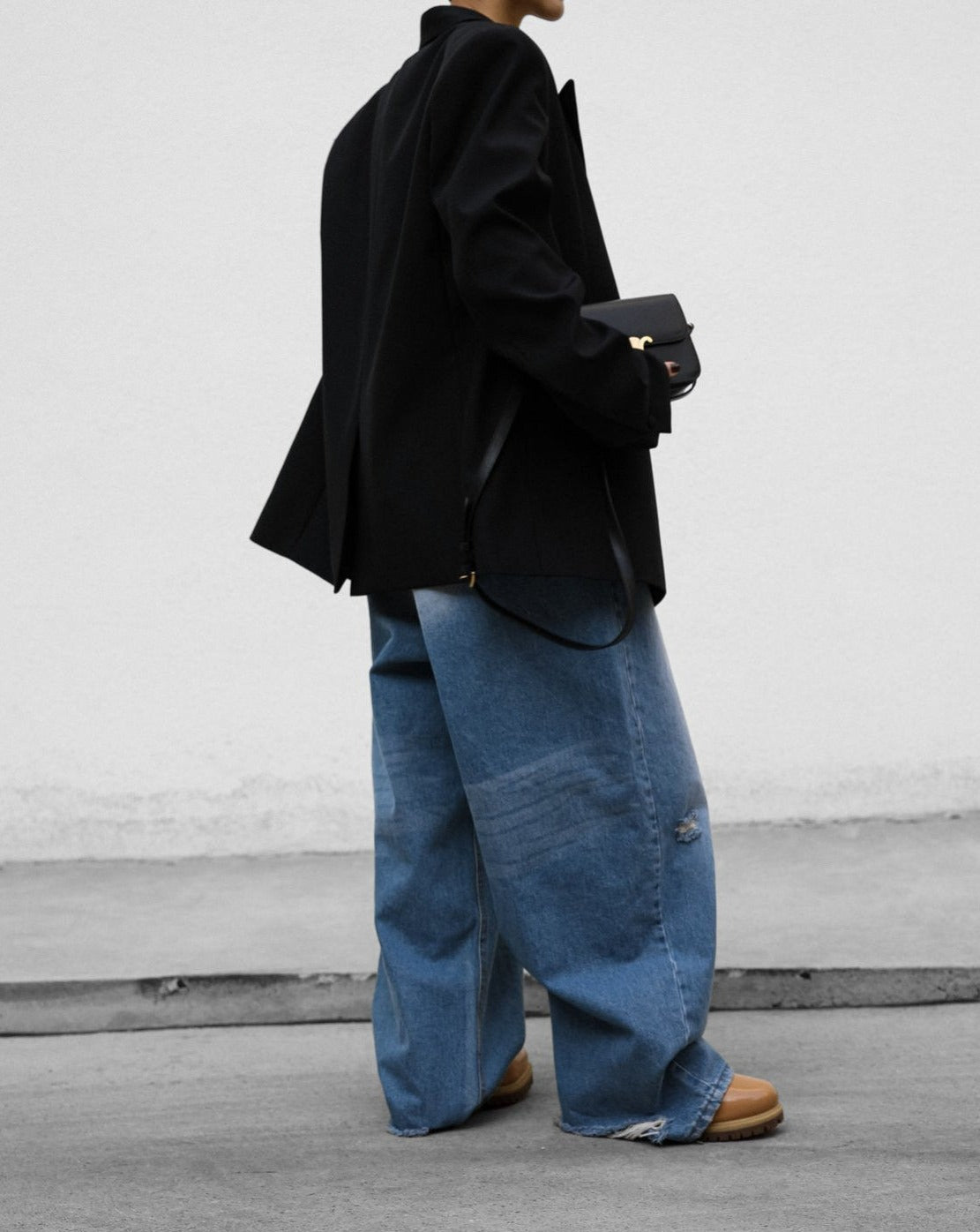 [PAPERMOON] SS / Vintage Blue Distressed Damage Wash Wide-Leg Jeans