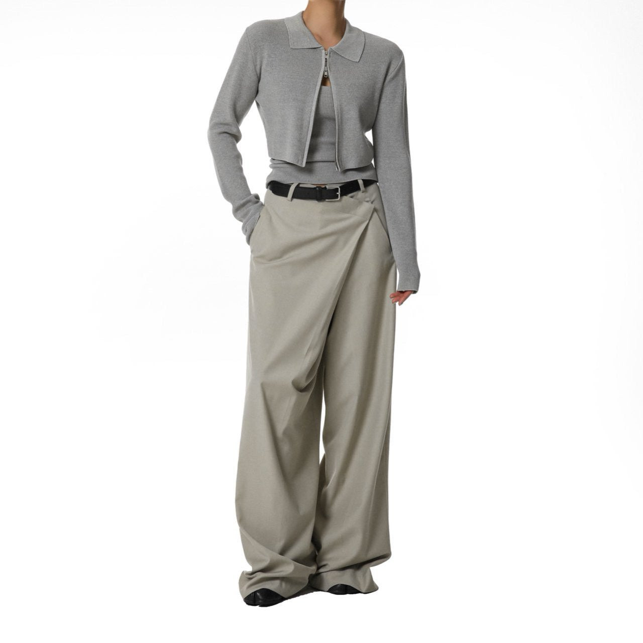 【PAPERMOON 페이퍼 문】SS / Aymmetry Pin Tuck Wide Maxi Trousers