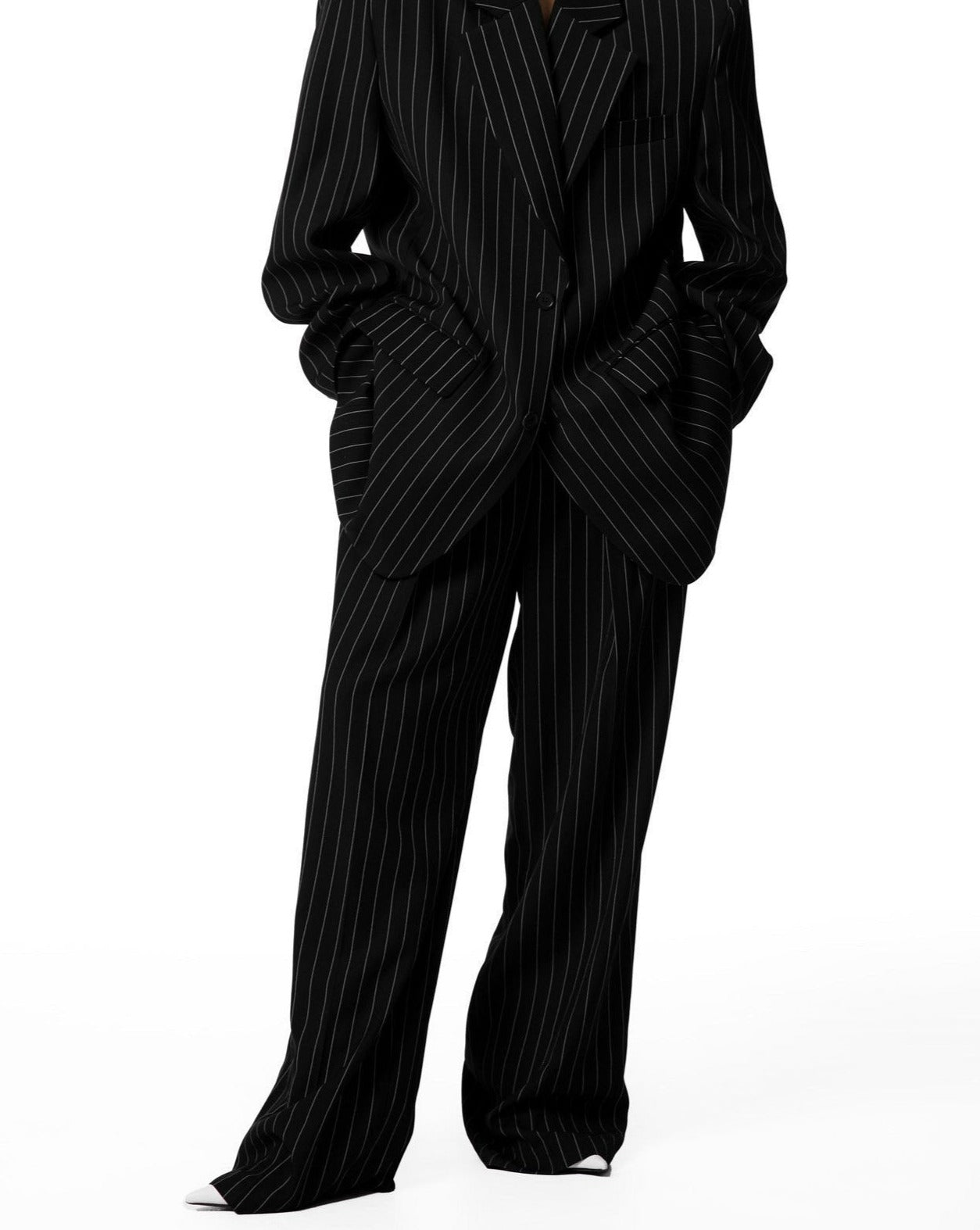 [PAPERMOON] SS / Wide Pin Stripe Set up Suit Pleated Trousers