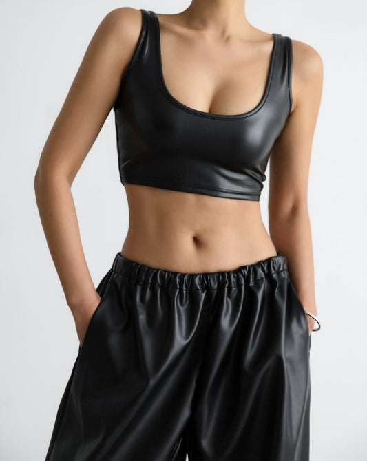 【PAPERMOON ペーパームーン】SS / Vegan Leather Cropped Sleeveless Tank Top