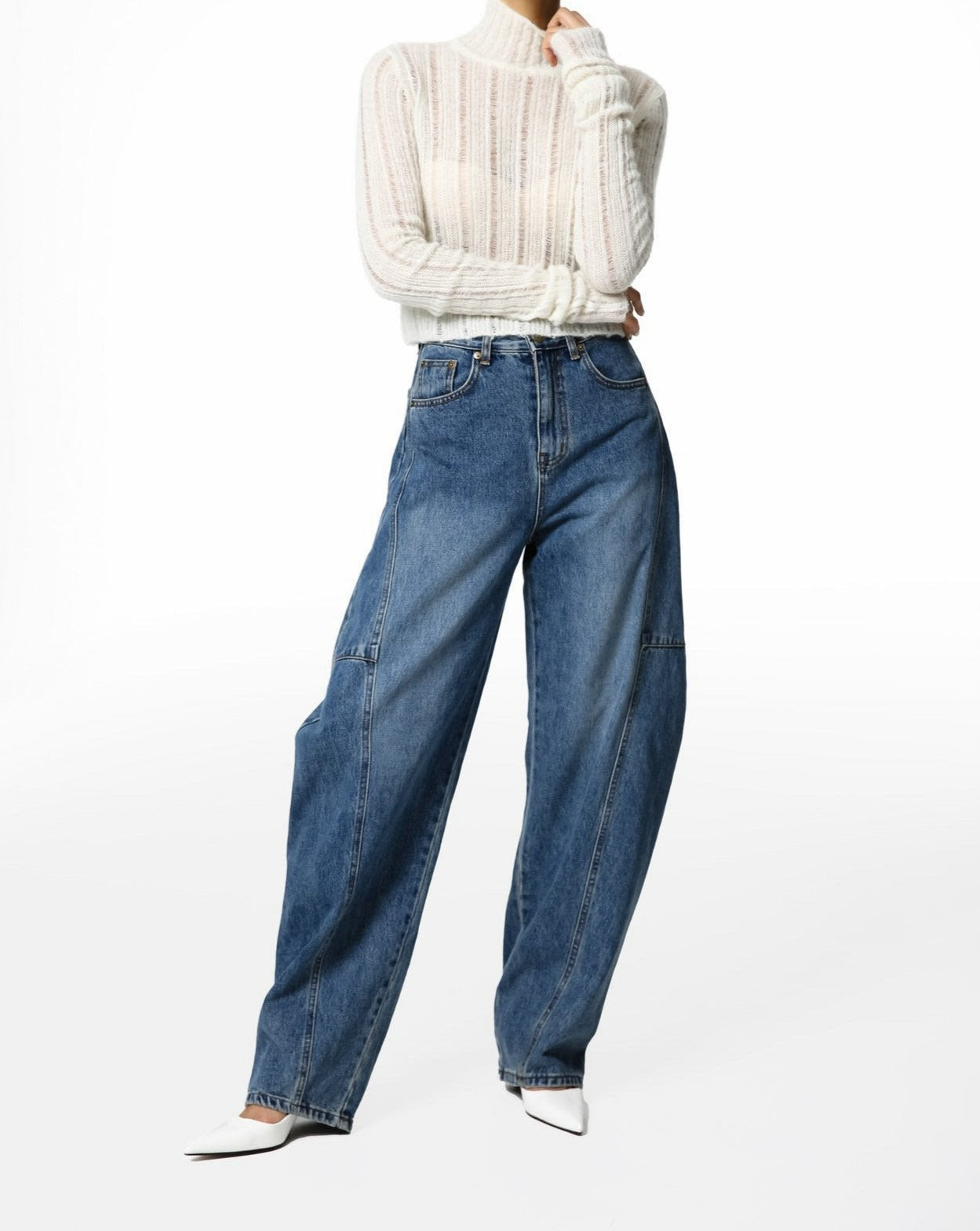 【PAPERMOON ペーパームーン】AW / Side Stitch Detail Voulme Blue Denim Jeans