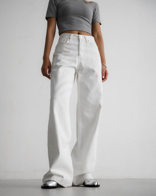 【PAPERMOON ペーパームーン】SS / High Rise Wide Leg White Denim Pants