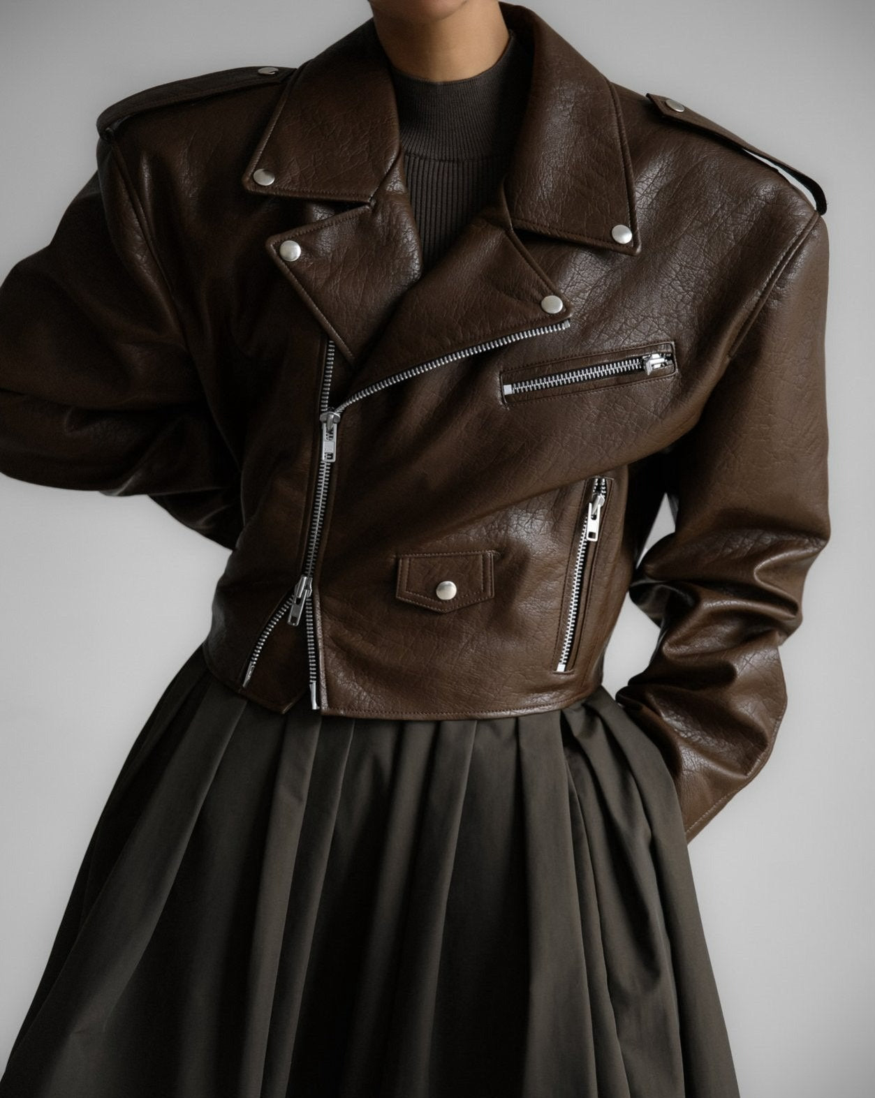 【PAPERMOON ペーパームーン】AW / Oversized Vegan Leather Cropped Chunky Biker Jacket