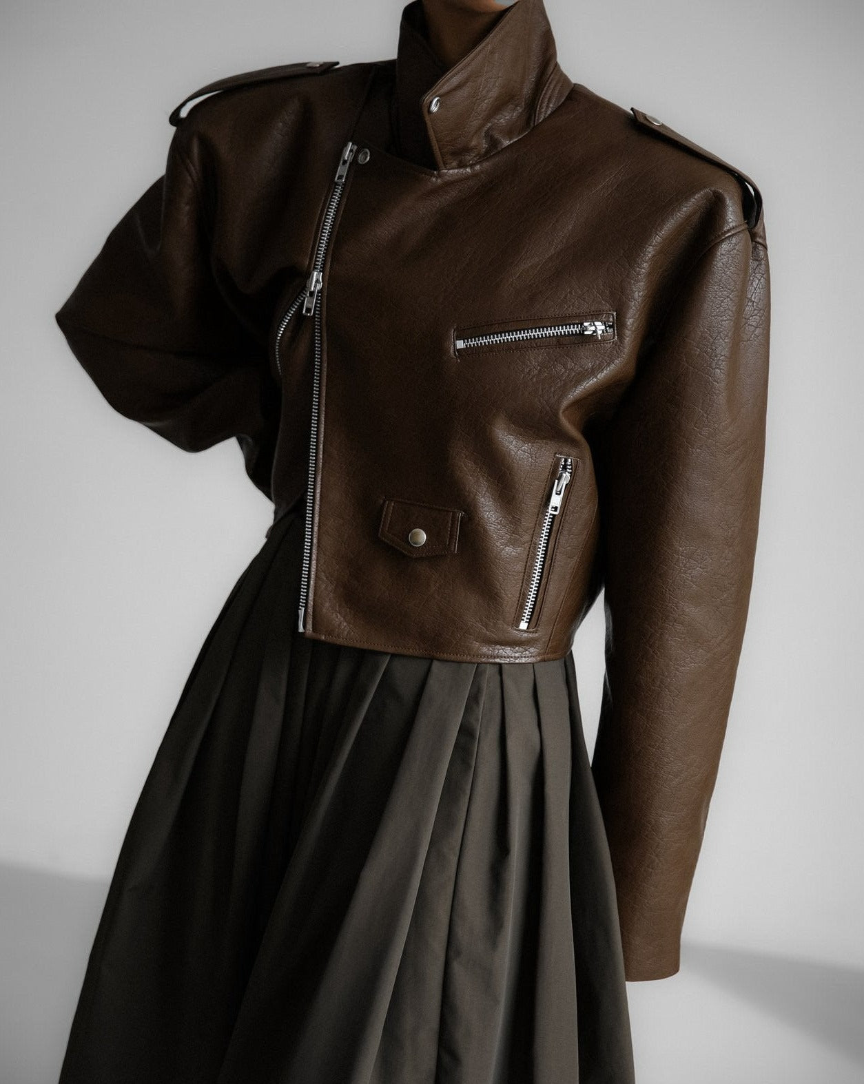 【PAPERMOON ペーパームーン】AW / Oversized Vegan Leather Cropped Chunky Biker Jacket