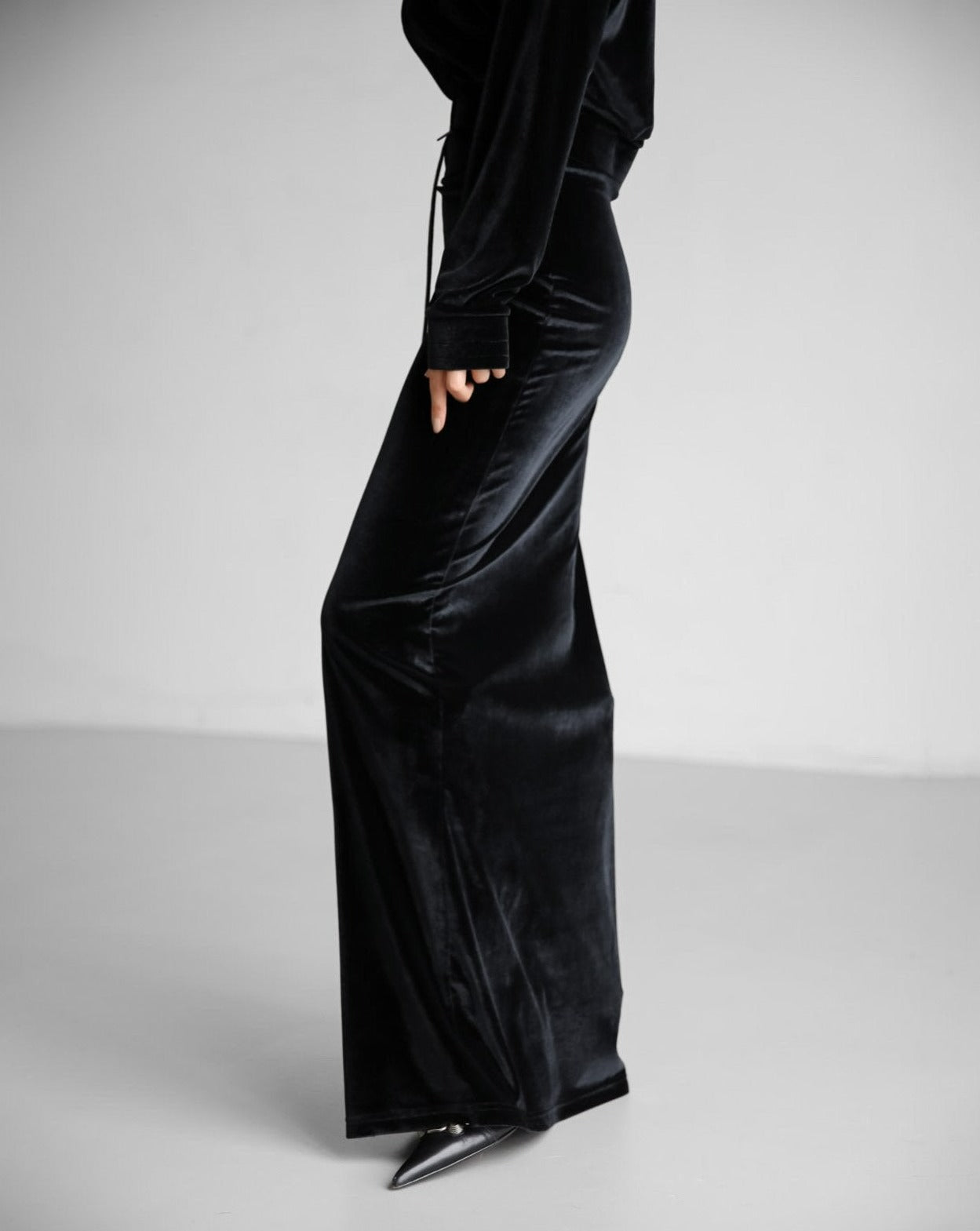 【即納】【PAPERMOON ペーパームーン】AW / Velvet Banded Maxi Pencil Skirt