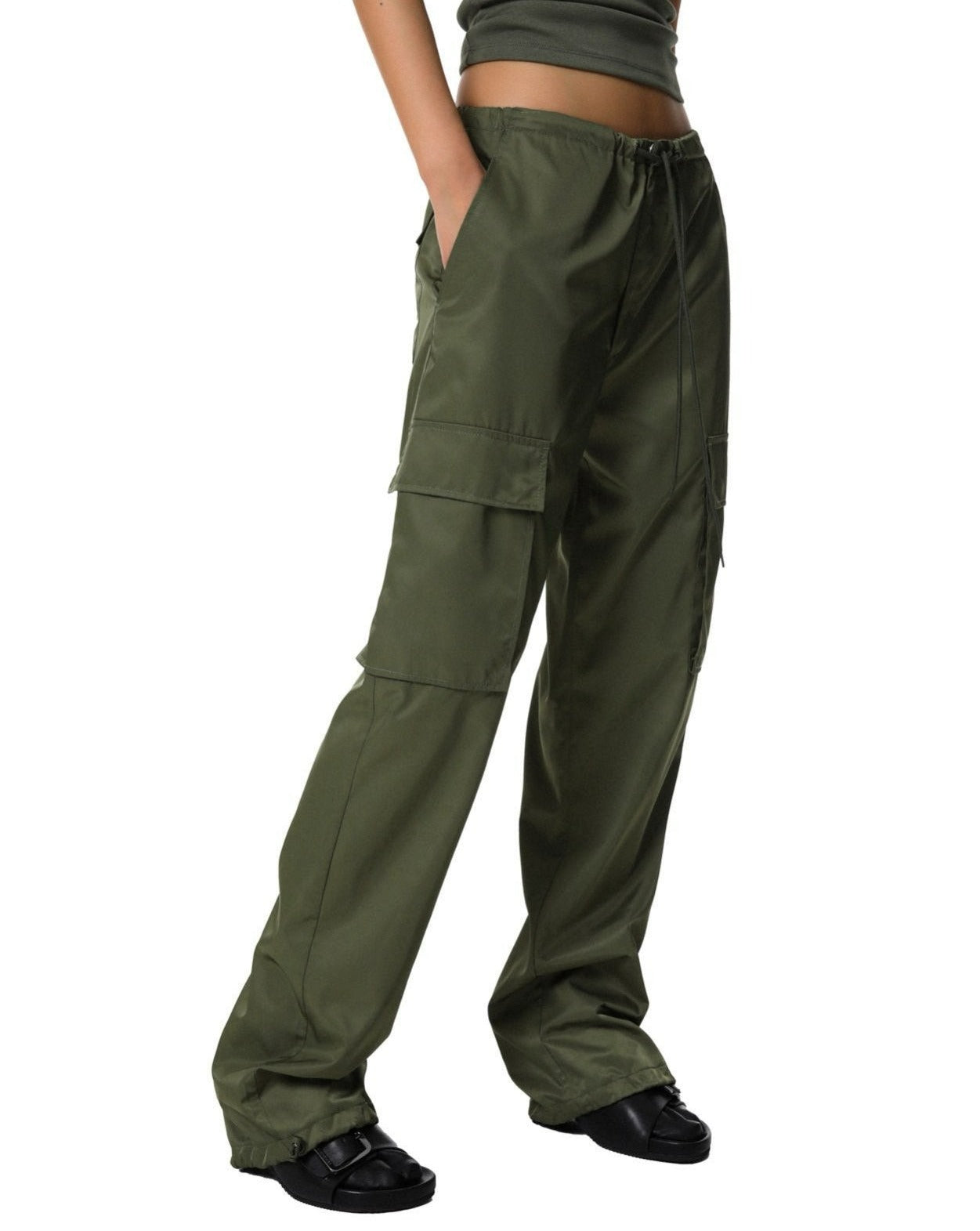 [PAPERMOON] SS / Nylon Drawstring Cargo Pocket Trousers