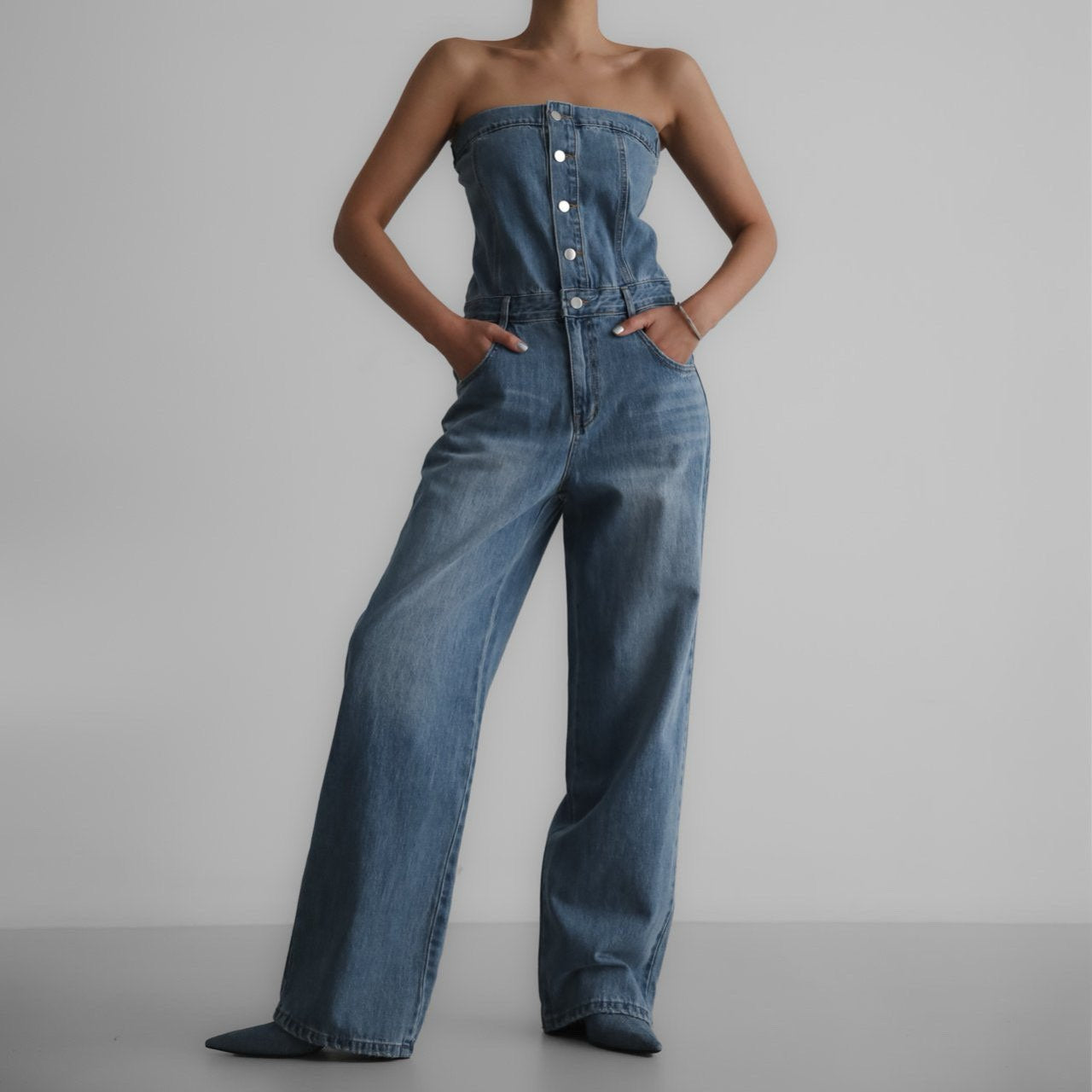 【PAPERMOON ペーパームーン】SS / Strapless Blue Denim Jumpsuit