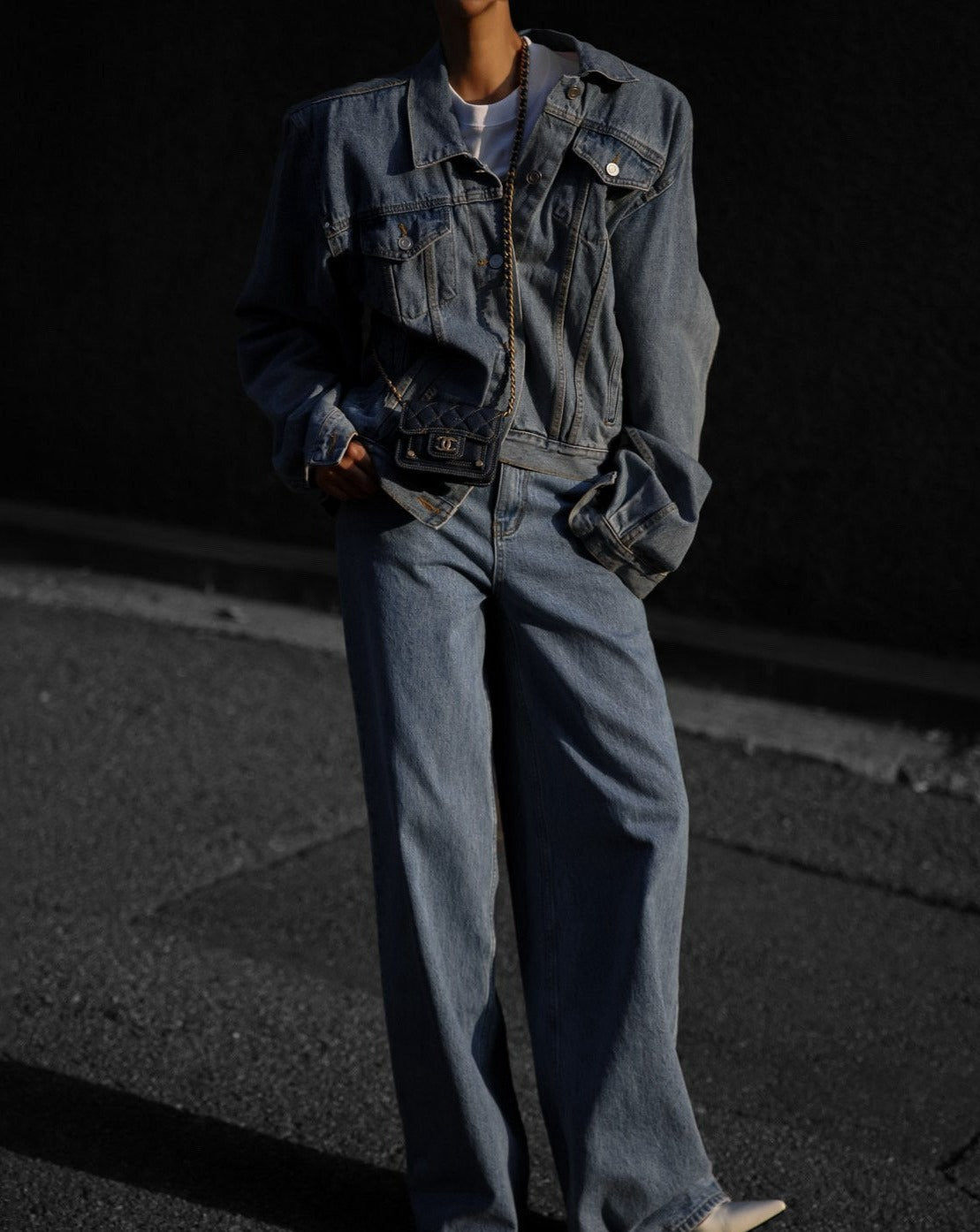 【即納】【PAPERMOON ペーパームーン】AW / Maxi Padded Shoulder Oversized Denim Jacket