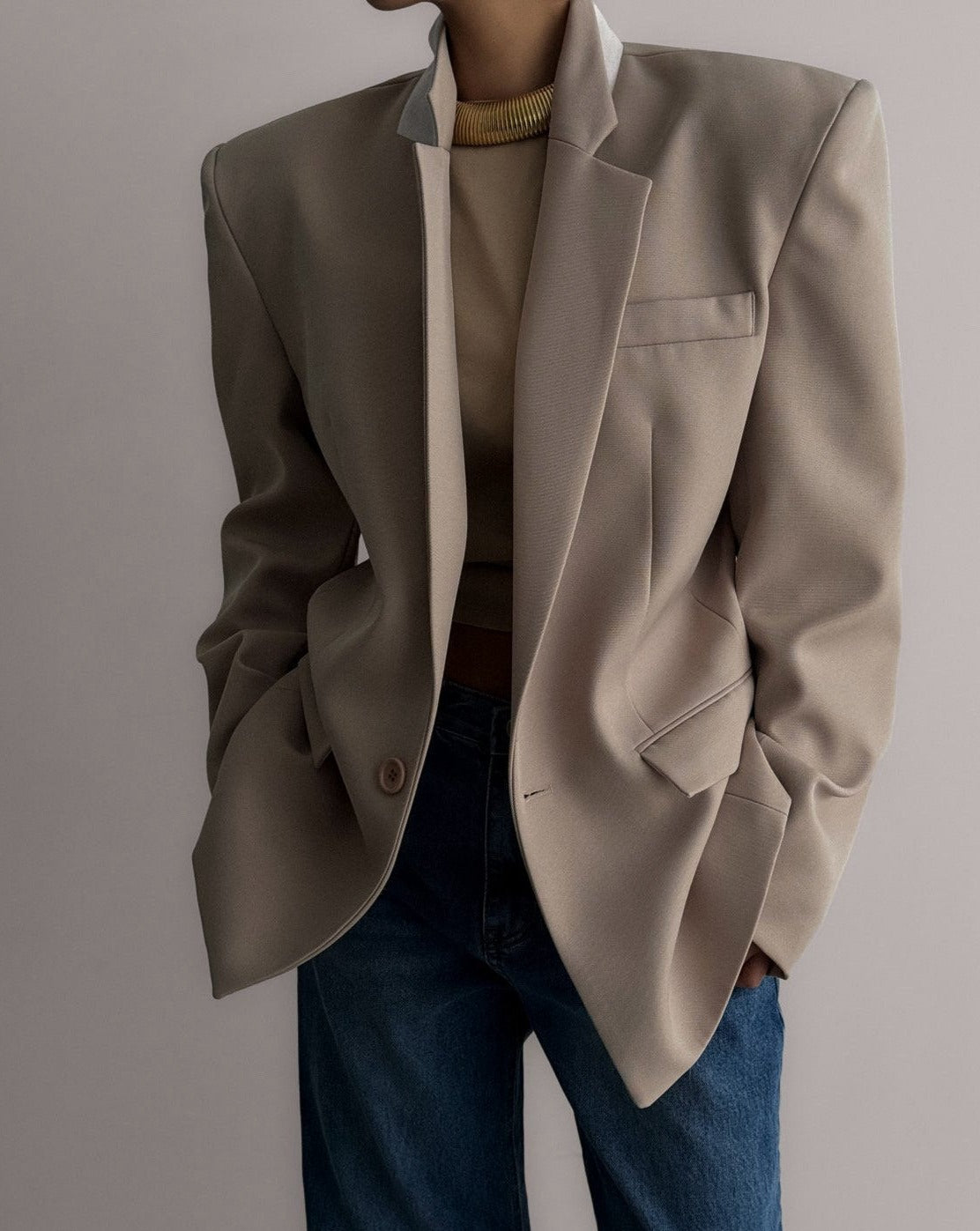 【PAPERMOON ペーパームーン】SS / Square Shoulder Oversized Twill Blazer