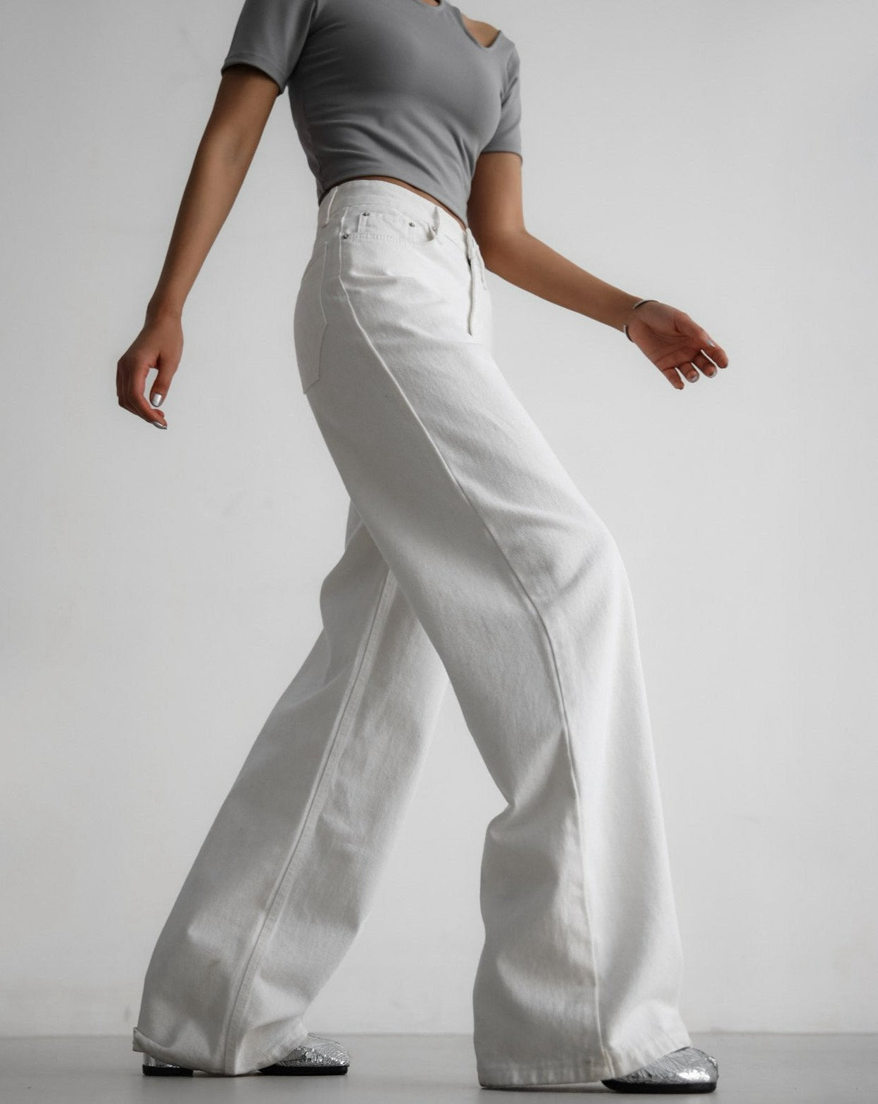 [PAPERMOON] SS / High Rise Wide Leg White Denim Pants