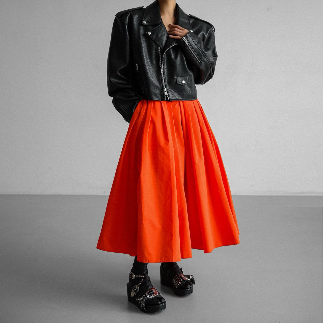 【PAPERMOON ペーパームーン】AW / Oversized Vegan Leather Cropped Chunky Biker Jacket