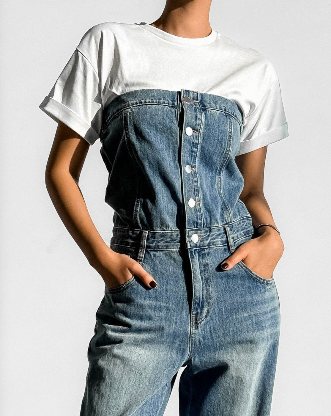 【PAPERMOON ペーパームーン】SS / Strapless Blue Denim Jumpsuit