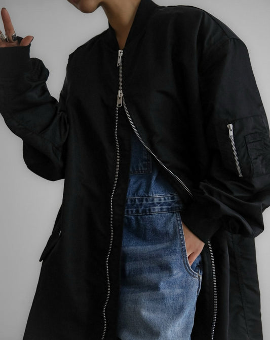 【PAPERMOON ペーパームーン】SS / Oversized Maxi Length Two way Zipped Detail MA - 1 Bomber Coat