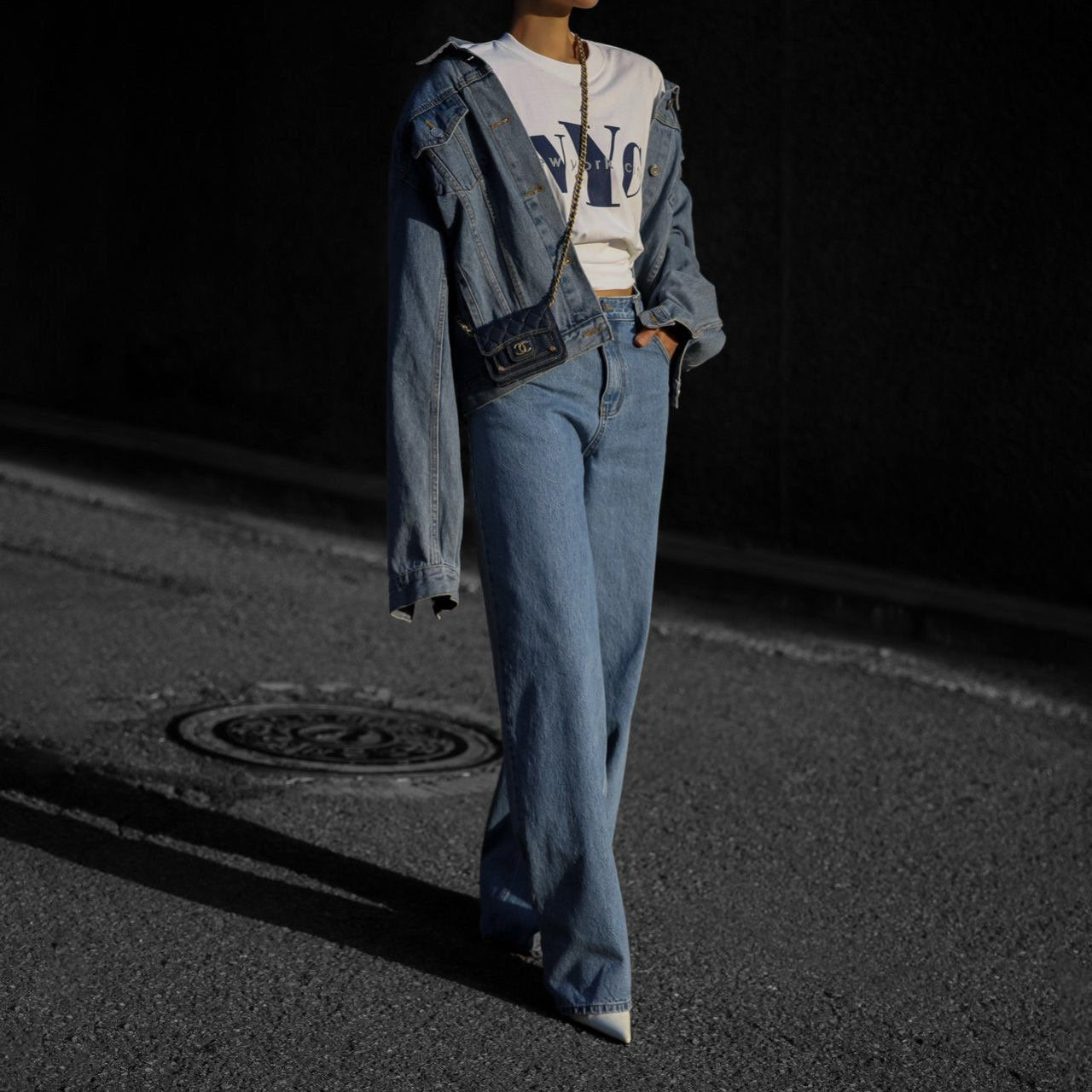 【即納】【PAPERMOON ペーパームーン】AW / Maxi Padded Shoulder Oversized Denim Jacket