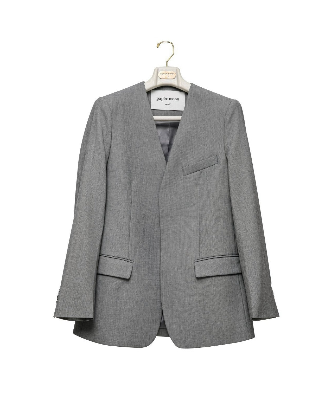 【PAPERMOON ペーパームーン】SS / Sharkskin Fabric Collarless Oversized Set Up Blazer