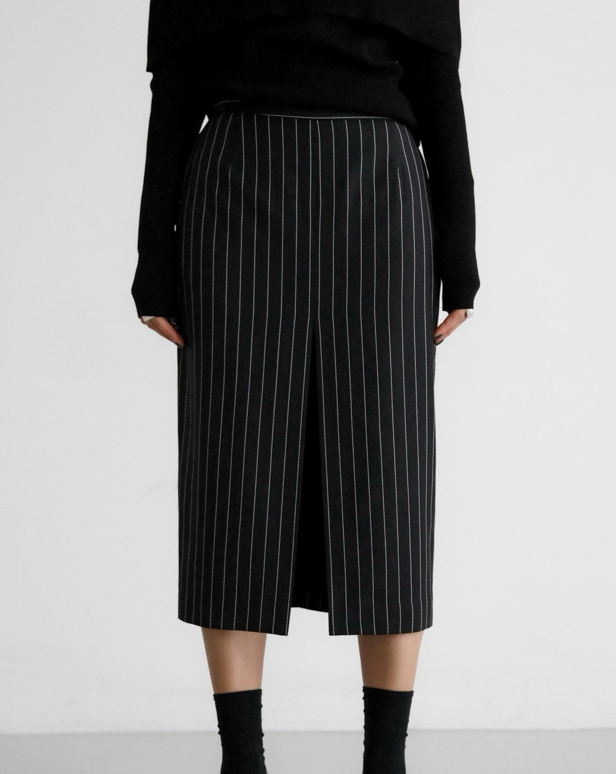 【PAPERMOON ペーパームーン】SS / Wide Pin Stripe Set Up Suit Pencil Midi Skirt