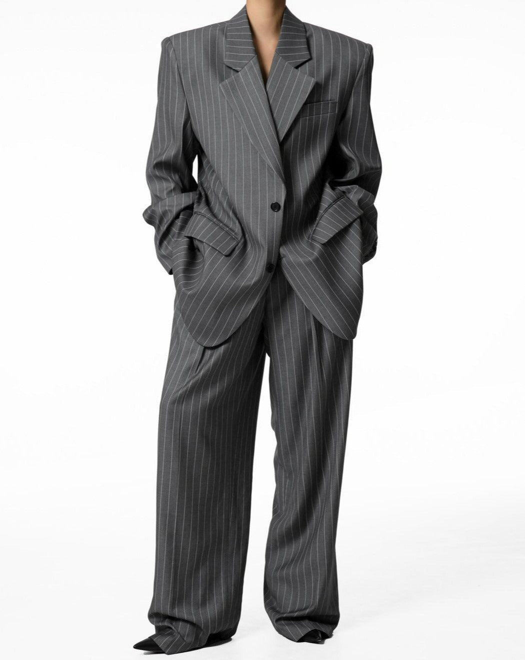 [PAPERMOON] SS / Wide Pin Stripe Set up Suit Pleated Trousers