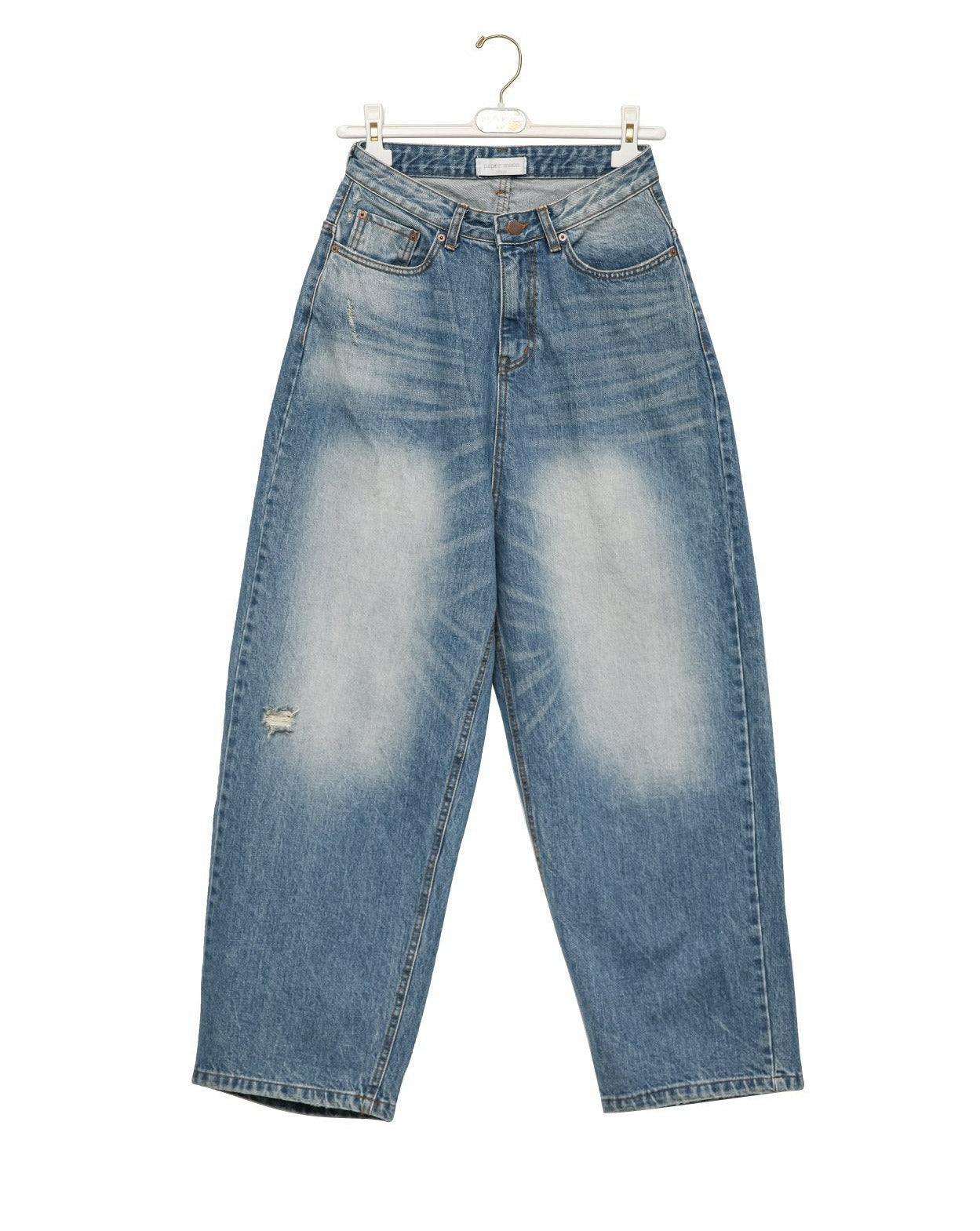 [PAPERMOON] SS / Vintage Blue Distressed Damage Wash Wide-Leg Jeans