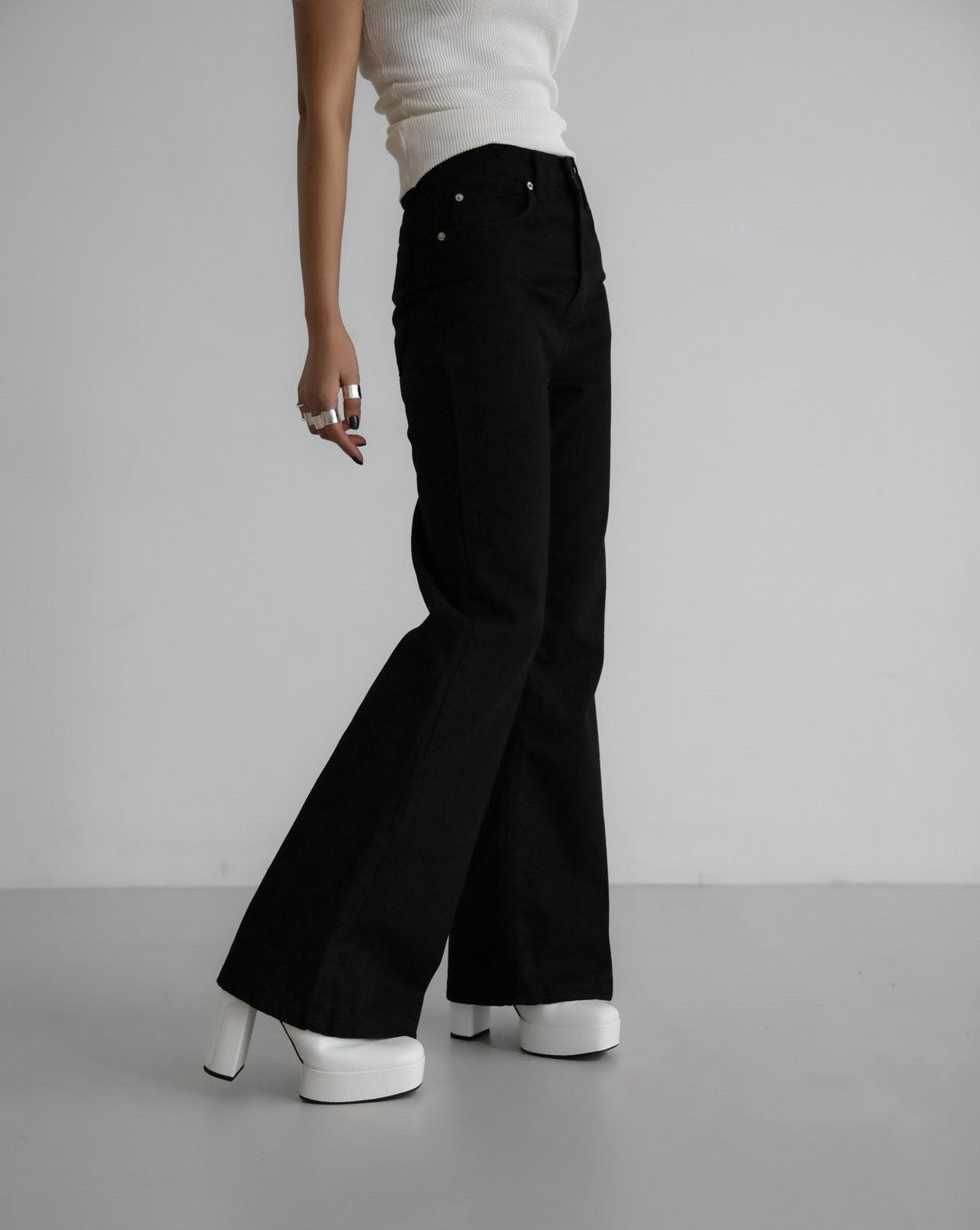 [PAPERMOON] SS / Classic High Waist Boots Cut Flared Black Jeans