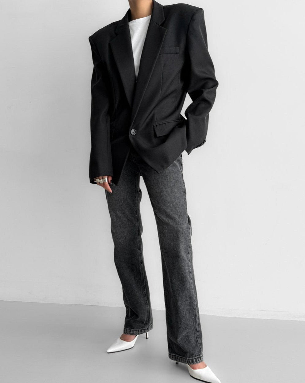 【PAPERMOON ペーパームーン】SS / Square Shoulder Oversized Twill Blazer