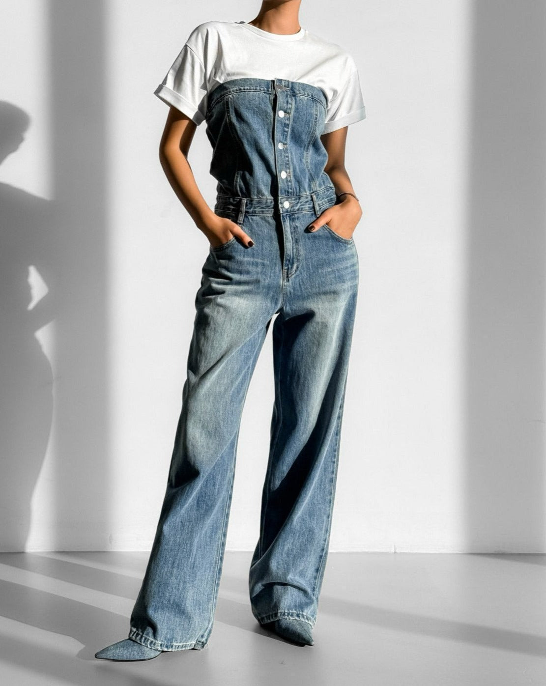 【PAPERMOON ペーパームーン】SS / Strapless Blue Denim Jumpsuit