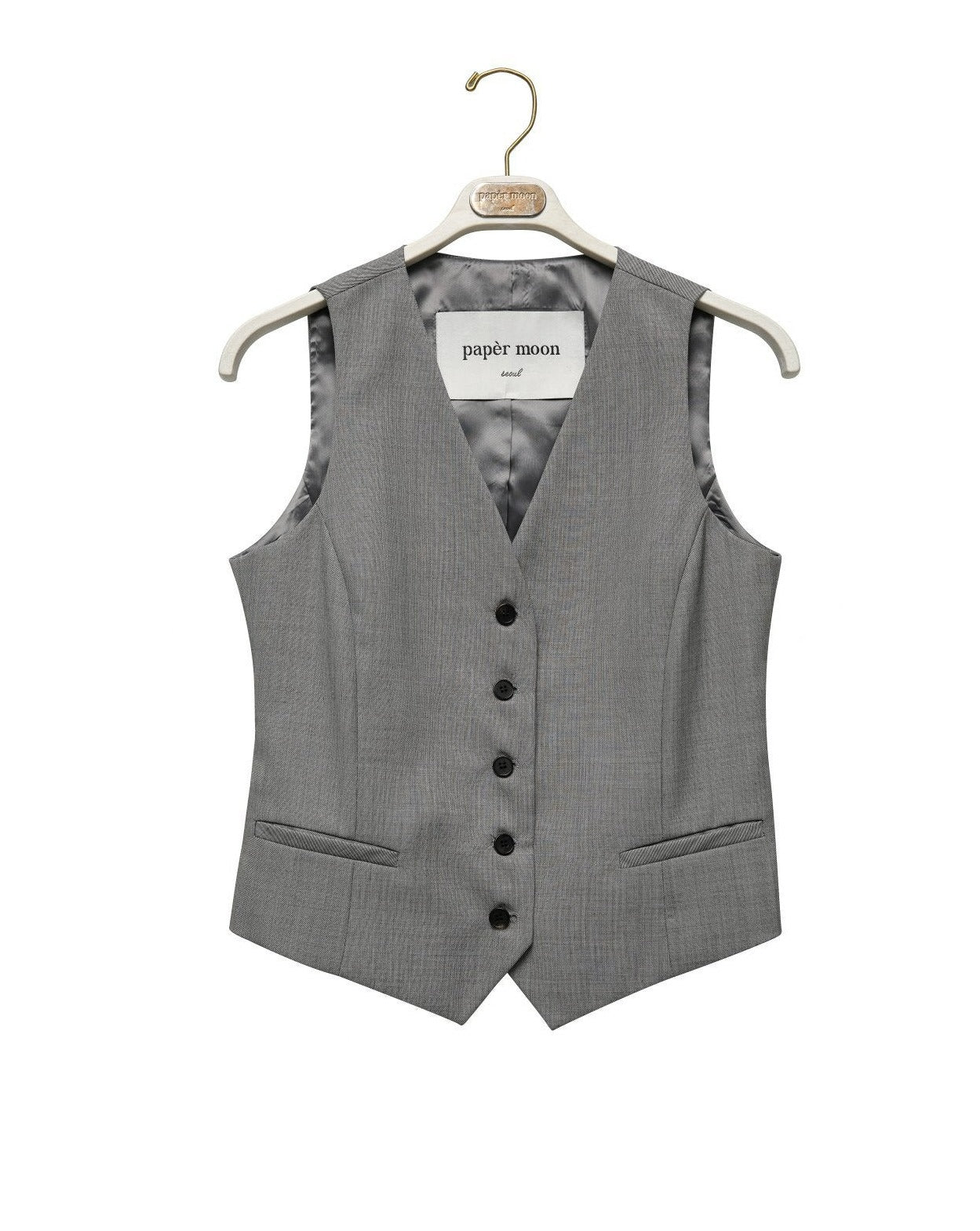 【PAPERMOON ペーパームーン】SS / Sharkskin Fabric Tailored Set Up Vest