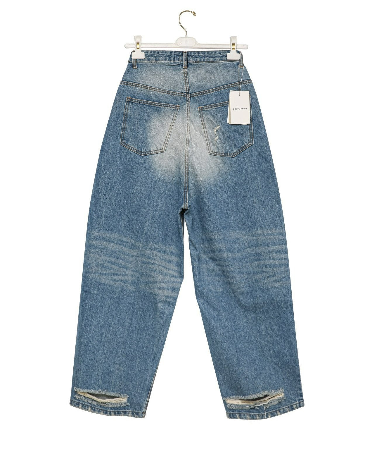 [PAPERMOON] SS / Vintage Blue Distressed Damage Wash Wide-Leg Jeans