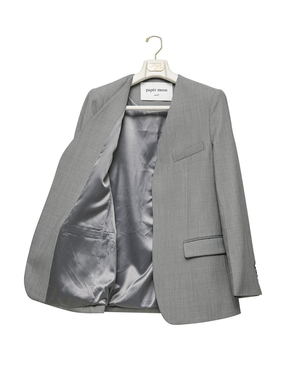 【PAPERMOON ペーパームーン】SS / Sharkskin Fabric Collarless Oversized Set Up Blazer