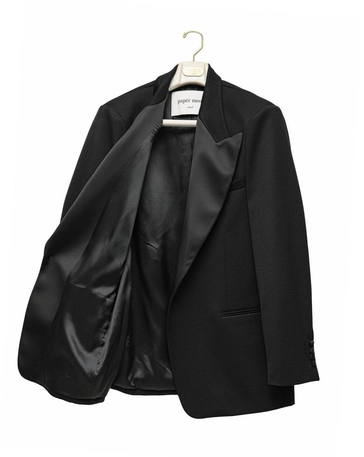 【PAPERMOON ペーパームーン】SS / Satin Peaked Lapel Oversized Tuxedo Blazer